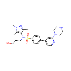 Cc1nn(C)c(C)c1N(CCCO)S(=O)(=O)c1ccc(-c2ccnc(N3CCNCC3)c2)cc1 ZINC000117321169