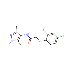 Cc1nn(C)c(C)c1NC(=O)COc1ccc(Cl)cc1Br ZINC000006844533