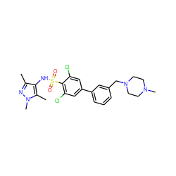 Cc1nn(C)c(C)c1NS(=O)(=O)c1c(Cl)cc(-c2cccc(CN3CCN(C)CC3)c2)cc1Cl ZINC000073293918