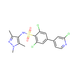 Cc1nn(C)c(C)c1NS(=O)(=O)c1c(Cl)cc(-c2ccnc(Cl)c2)cc1Cl ZINC000117316131