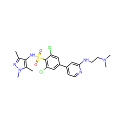 Cc1nn(C)c(C)c1NS(=O)(=O)c1c(Cl)cc(-c2ccnc(NCCN(C)C)c2)cc1Cl ZINC000199943367