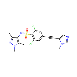 Cc1nn(C)c(C)c1NS(=O)(=O)c1c(Cl)cc(C#Cc2cncn2C)cc1Cl ZINC000299829570