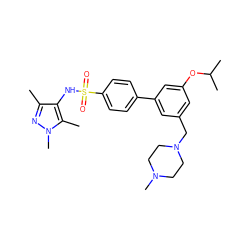 Cc1nn(C)c(C)c1NS(=O)(=O)c1ccc(-c2cc(CN3CCN(C)CC3)cc(OC(C)C)c2)cc1 ZINC000117370911