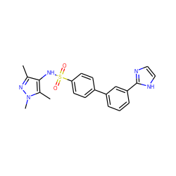 Cc1nn(C)c(C)c1NS(=O)(=O)c1ccc(-c2cccc(-c3ncc[nH]3)c2)cc1 ZINC000199934281