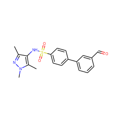 Cc1nn(C)c(C)c1NS(=O)(=O)c1ccc(-c2cccc(C=O)c2)cc1 ZINC000117306325