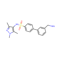 Cc1nn(C)c(C)c1NS(=O)(=O)c1ccc(-c2cccc(CN)c2)cc1 ZINC000199941534