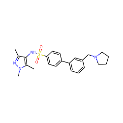 Cc1nn(C)c(C)c1NS(=O)(=O)c1ccc(-c2cccc(CN3CCCC3)c2)cc1 ZINC000199938884