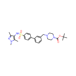 Cc1nn(C)c(C)c1NS(=O)(=O)c1ccc(-c2cccc(CN3CCN(C(=O)OC(C)(C)C)CC3)c2)cc1 ZINC000117321253