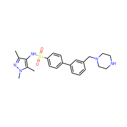 Cc1nn(C)c(C)c1NS(=O)(=O)c1ccc(-c2cccc(CN3CCNCC3)c2)cc1 ZINC000199940754