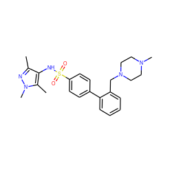 Cc1nn(C)c(C)c1NS(=O)(=O)c1ccc(-c2ccccc2CN2CCN(C)CC2)cc1 ZINC000117305041