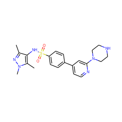 Cc1nn(C)c(C)c1NS(=O)(=O)c1ccc(-c2ccnc(N3CCNCC3)c2)cc1 ZINC000117408869