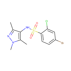 Cc1nn(C)c(C)c1NS(=O)(=O)c1ccc(Br)cc1Cl ZINC000007986839