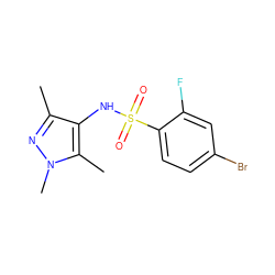 Cc1nn(C)c(C)c1NS(=O)(=O)c1ccc(Br)cc1F ZINC000117318039