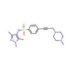 Cc1nn(C)c(C)c1NS(=O)(=O)c1ccc(C#CCN2CCN(C)CC2)cc1 ZINC000117308117