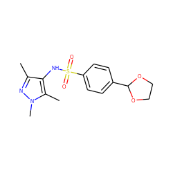 Cc1nn(C)c(C)c1NS(=O)(=O)c1ccc(C2OCCO2)cc1 ZINC001772643085