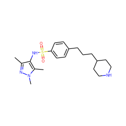 Cc1nn(C)c(C)c1NS(=O)(=O)c1ccc(CCCC2CCNCC2)cc1 ZINC000199943503