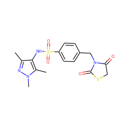 Cc1nn(C)c(C)c1NS(=O)(=O)c1ccc(CN2C(=O)CSC2=O)cc1 ZINC000199945270