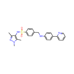 Cc1nn(C)c(C)c1NS(=O)(=O)c1ccc(CNc2ccc(-c3ccccn3)cc2)cc1 ZINC001772649356