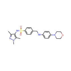 Cc1nn(C)c(C)c1NS(=O)(=O)c1ccc(CNc2ccc(N3CCOCC3)cc2)cc1 ZINC001772612646