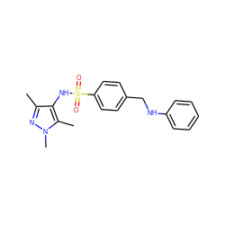 Cc1nn(C)c(C)c1NS(=O)(=O)c1ccc(CNc2ccccc2)cc1 ZINC000199934040