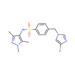 Cc1nn(C)c(C)c1NS(=O)(=O)c1ccc(Cn2cnc(Br)c2)cc1 ZINC001772651765