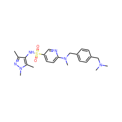 Cc1nn(C)c(C)c1NS(=O)(=O)c1ccc(N(C)Cc2ccc(CN(C)C)cc2)nc1 ZINC000073280661