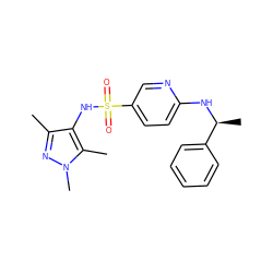 Cc1nn(C)c(C)c1NS(=O)(=O)c1ccc(N[C@@H](C)c2ccccc2)nc1 ZINC000199946605