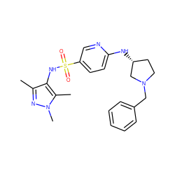 Cc1nn(C)c(C)c1NS(=O)(=O)c1ccc(N[C@@H]2CCN(Cc3ccccc3)C2)nc1 ZINC000199943771