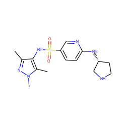 Cc1nn(C)c(C)c1NS(=O)(=O)c1ccc(N[C@@H]2CCNC2)nc1 ZINC000199940554