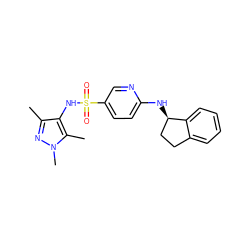 Cc1nn(C)c(C)c1NS(=O)(=O)c1ccc(N[C@@H]2CCc3ccccc32)nc1 ZINC001772626054