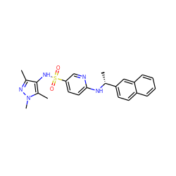 Cc1nn(C)c(C)c1NS(=O)(=O)c1ccc(N[C@H](C)c2ccc3ccccc3c2)nc1 ZINC001772593274