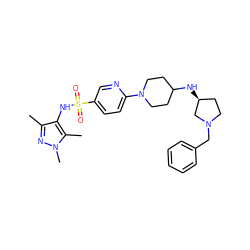 Cc1nn(C)c(C)c1NS(=O)(=O)c1ccc(N2CCC(N[C@H]3CCN(Cc4ccccc4)C3)CC2)nc1 ZINC001772597382