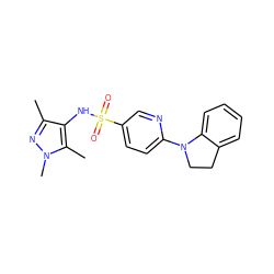 Cc1nn(C)c(C)c1NS(=O)(=O)c1ccc(N2CCc3ccccc32)nc1 ZINC000199940277