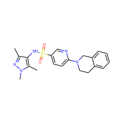 Cc1nn(C)c(C)c1NS(=O)(=O)c1ccc(N2CCc3ccccc3C2)nc1 ZINC000199939071