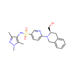 Cc1nn(C)c(C)c1NS(=O)(=O)c1ccc(N2Cc3ccccc3C[C@@H]2CO)nc1 ZINC000199947997