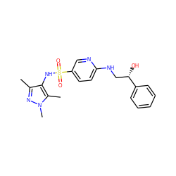 Cc1nn(C)c(C)c1NS(=O)(=O)c1ccc(NC[C@H](O)c2ccccc2)nc1 ZINC001772597337