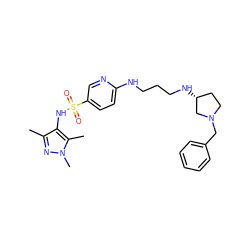 Cc1nn(C)c(C)c1NS(=O)(=O)c1ccc(NCCCN[C@@H]2CCN(Cc3ccccc3)C2)nc1 ZINC001772625019