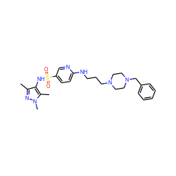 Cc1nn(C)c(C)c1NS(=O)(=O)c1ccc(NCCCN2CCN(Cc3ccccc3)CC2)nc1 ZINC001772653634