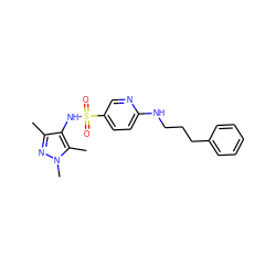 Cc1nn(C)c(C)c1NS(=O)(=O)c1ccc(NCCCc2ccccc2)nc1 ZINC000199947492