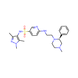 Cc1nn(C)c(C)c1NS(=O)(=O)c1ccc(NCCN2CCN(C)C[C@@H]2c2ccccc2)nc1 ZINC000199935306