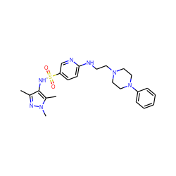 Cc1nn(C)c(C)c1NS(=O)(=O)c1ccc(NCCN2CCN(c3ccccc3)CC2)nc1 ZINC000073293109