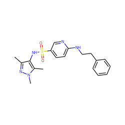 Cc1nn(C)c(C)c1NS(=O)(=O)c1ccc(NCCc2ccccc2)nc1 ZINC000199944828