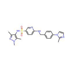 Cc1nn(C)c(C)c1NS(=O)(=O)c1ccc(NCc2ccc(-n3ccnc3C)cc2)nc1 ZINC001772572047