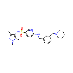 Cc1nn(C)c(C)c1NS(=O)(=O)c1ccc(NCc2cccc(CN3CCCCC3)c2)nc1 ZINC001772643141