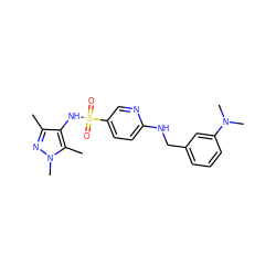 Cc1nn(C)c(C)c1NS(=O)(=O)c1ccc(NCc2cccc(N(C)C)c2)nc1 ZINC001772577090