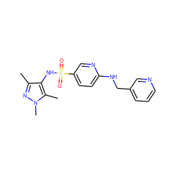 Cc1nn(C)c(C)c1NS(=O)(=O)c1ccc(NCc2cccnc2)nc1 ZINC000199941805