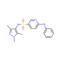 Cc1nn(C)c(C)c1NS(=O)(=O)c1ccc(Nc2ccccc2)nc1 ZINC001772627855