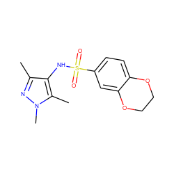 Cc1nn(C)c(C)c1NS(=O)(=O)c1ccc2c(c1)OCCO2 ZINC000001422610