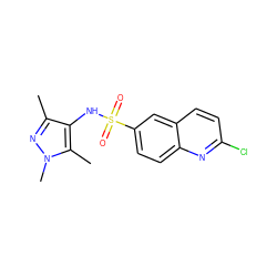 Cc1nn(C)c(C)c1NS(=O)(=O)c1ccc2nc(Cl)ccc2c1 ZINC000199940015