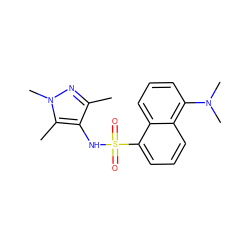 Cc1nn(C)c(C)c1NS(=O)(=O)c1cccc2c(N(C)C)cccc12 ZINC000107436526